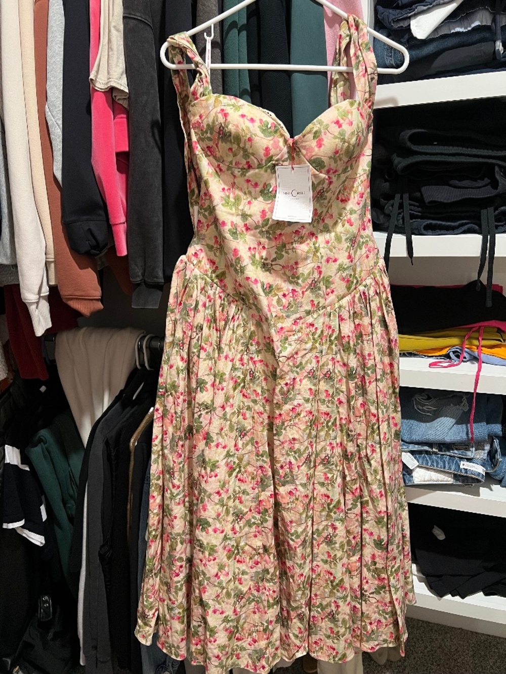 Niya Floral Print Linen Halter Corset Maxi Dress
